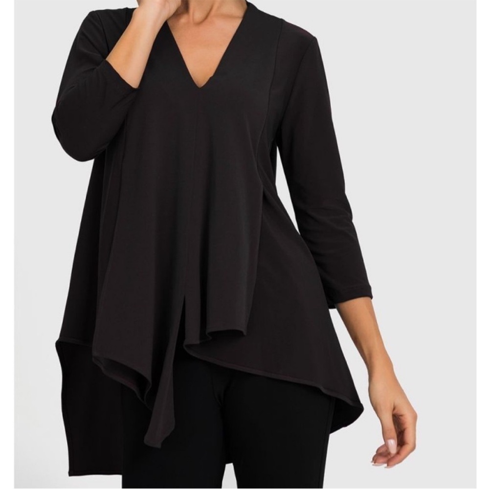 NWT Joseph Ribkoff Tunic Style Asymmetric Hem Top Black Size 4 Retail